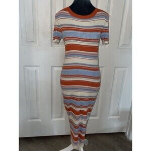 American Eagle Maxi/Midi Dress Striped Ribbed Orange And Blue Size M